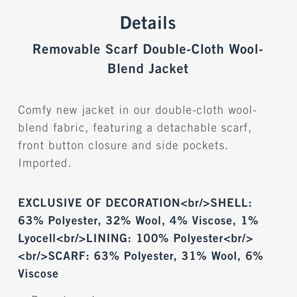 Abercrombie cream Removable Scarf Double-Cloth Wool-Blend Jacket size small - Picture 9 of 9